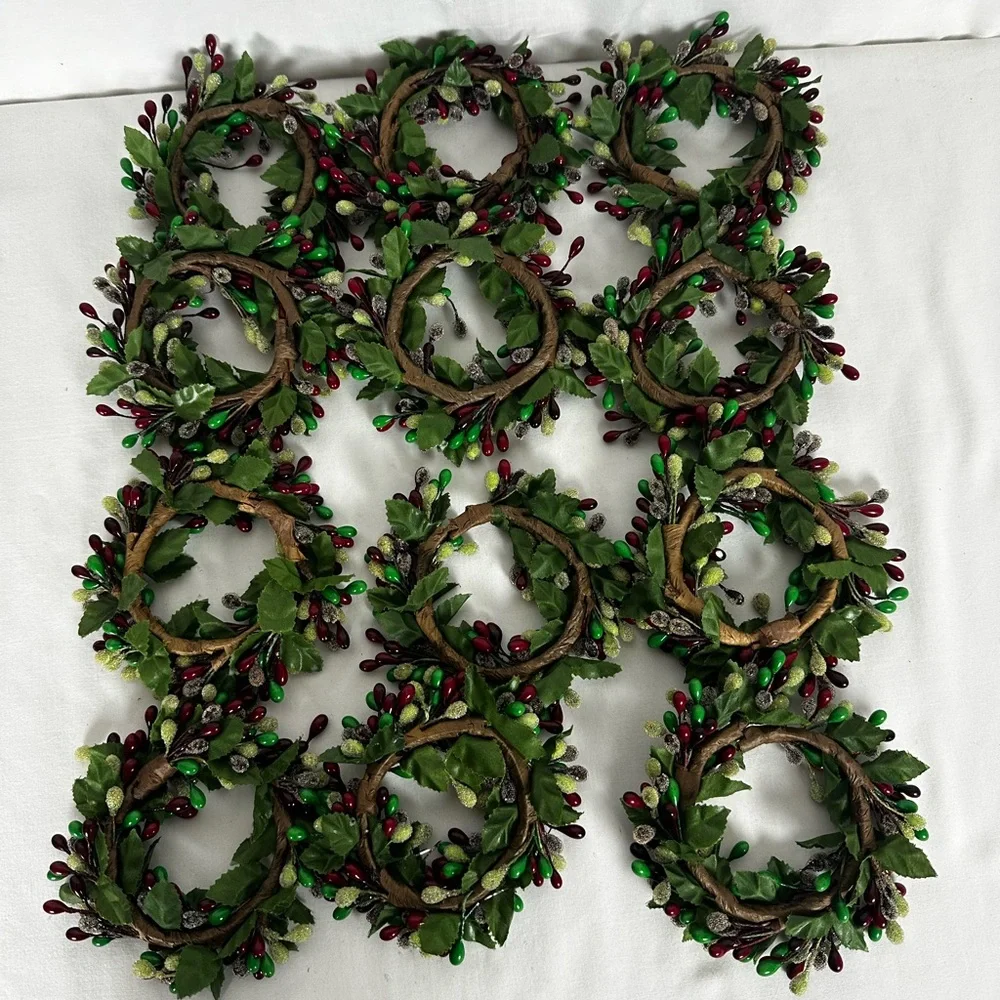 Festive Green and Red Mini Wreaths, Napkins Holder, Christmas, Holiday